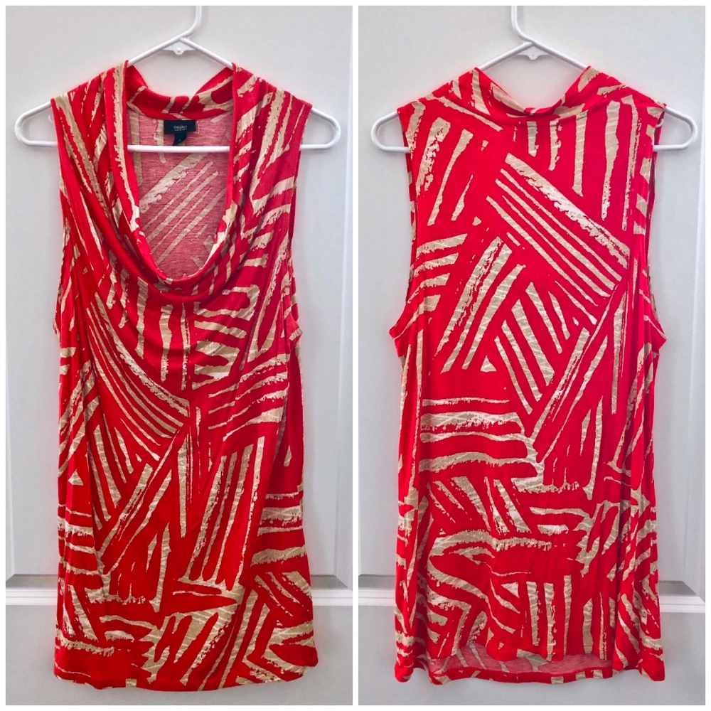 MOSSINO Bright Orange, Tan & White Sleeveless Top